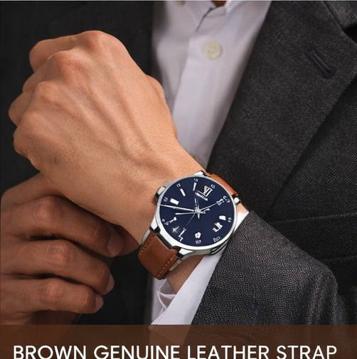 ⌚ Men's Analog Leather Strap Watch – Classic Style & Everyday Durability